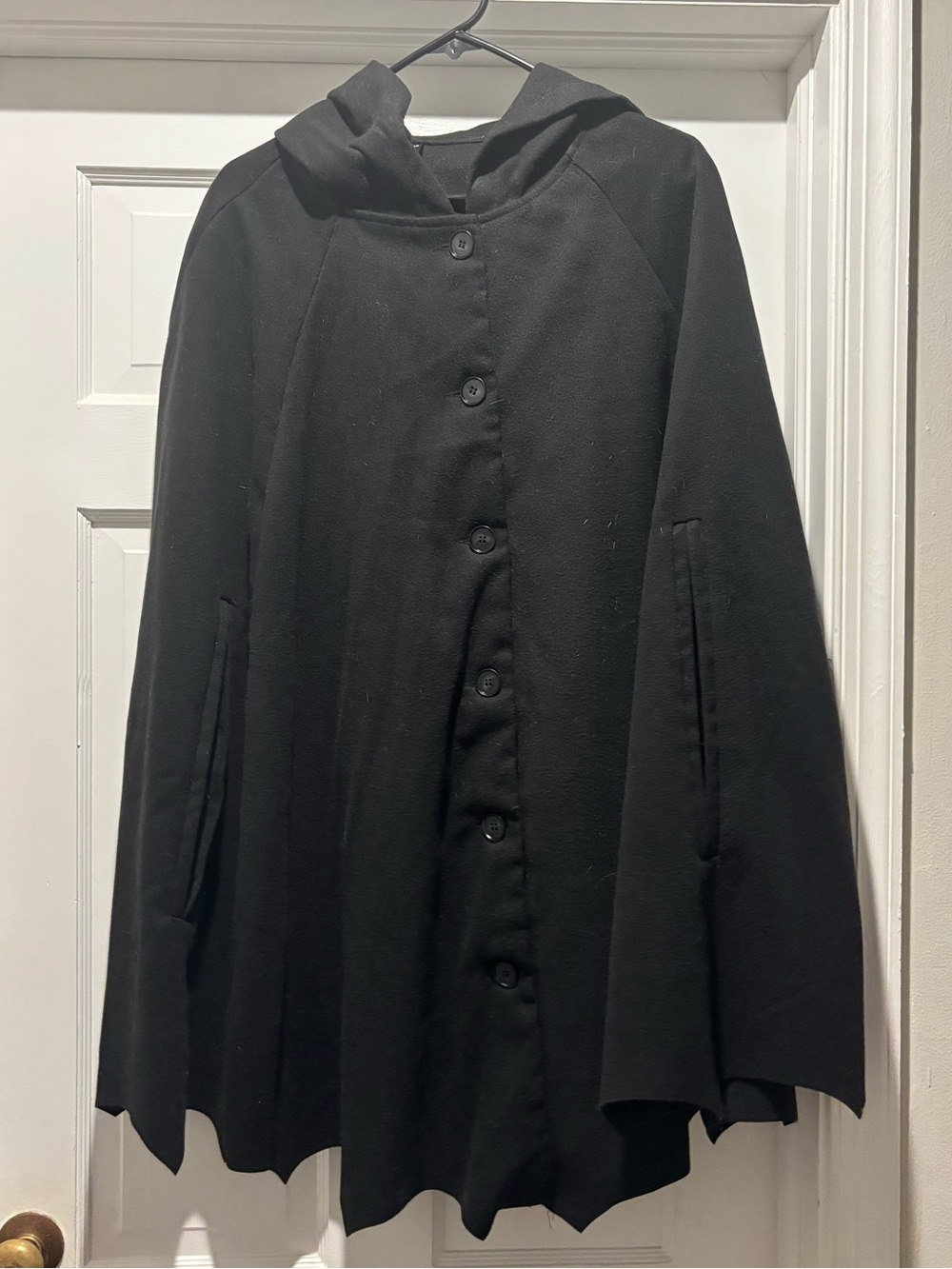 SHEIN Black Hooded Button-Front Cape Coat